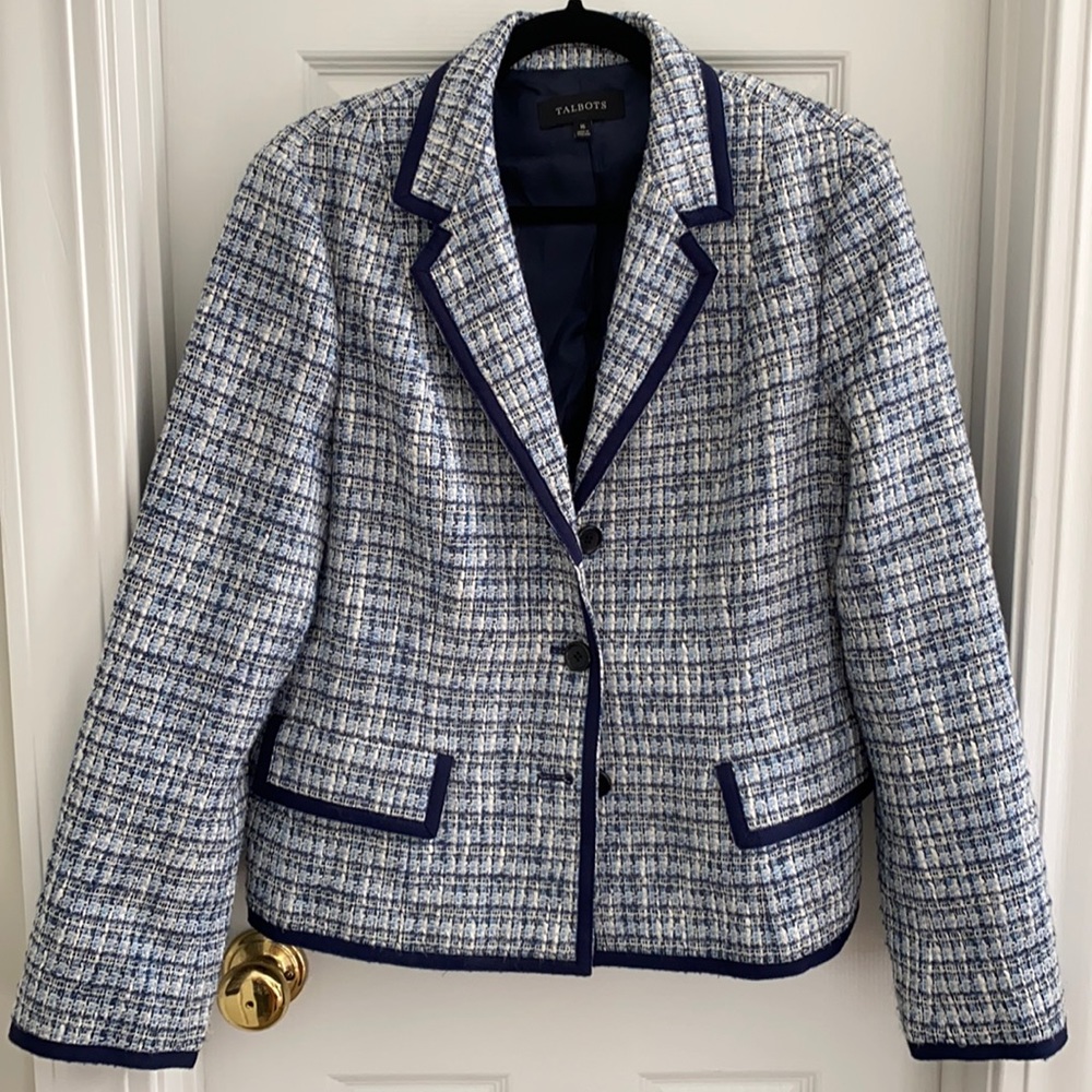 Talbots Navy and White Tweed button up jacket